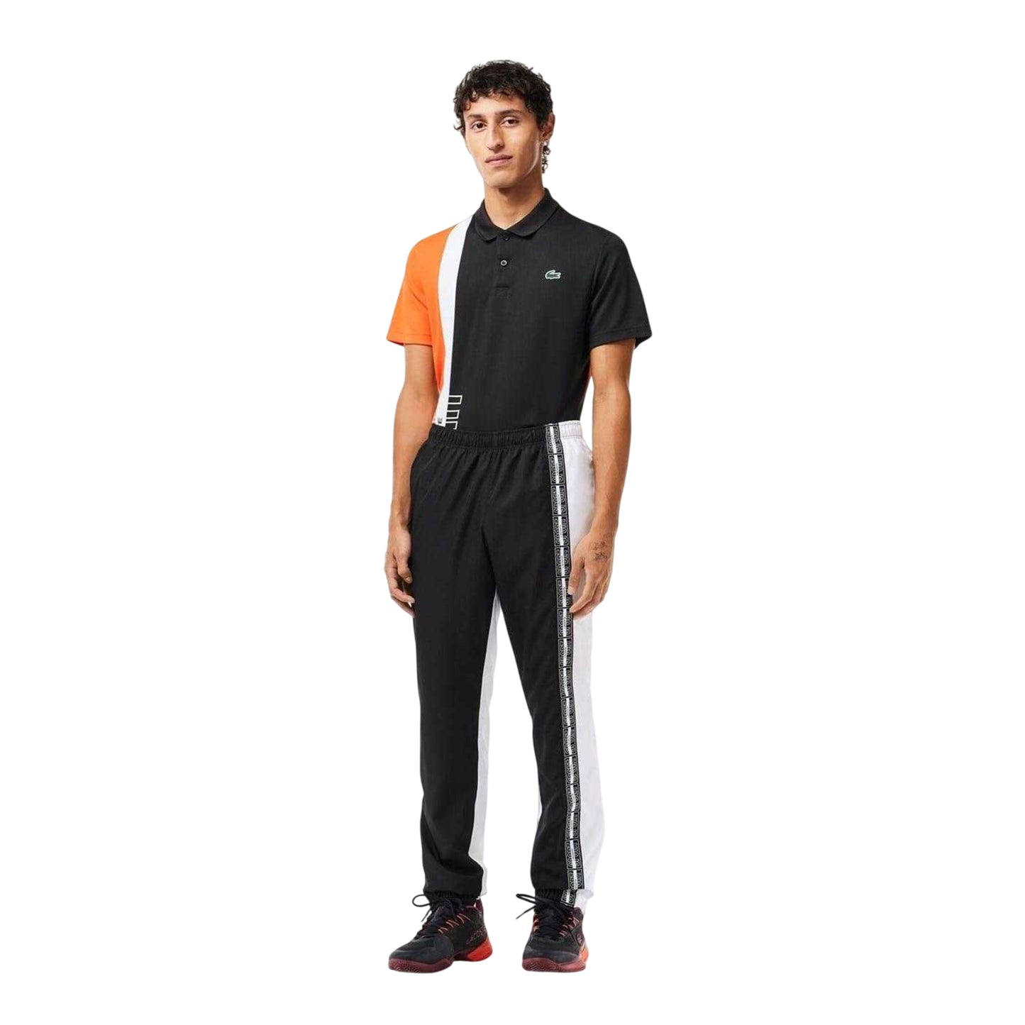 Black-White - Side - Lacoste Mens Colour Block Slim Tracksuit Bottoms