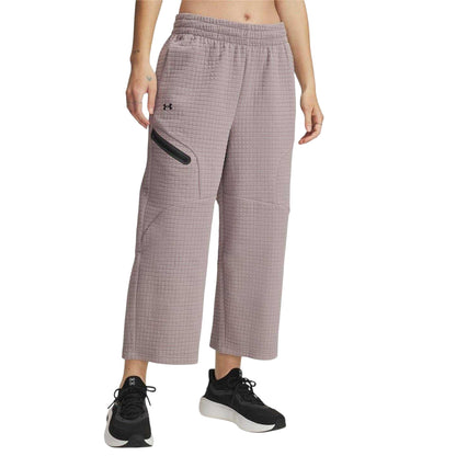 Grey - Front - Under Armour Womens-Ladies Fleece Open Hem Joggers