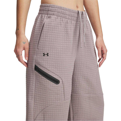 Grey - Side - Under Armour Womens-Ladies Fleece Open Hem Joggers