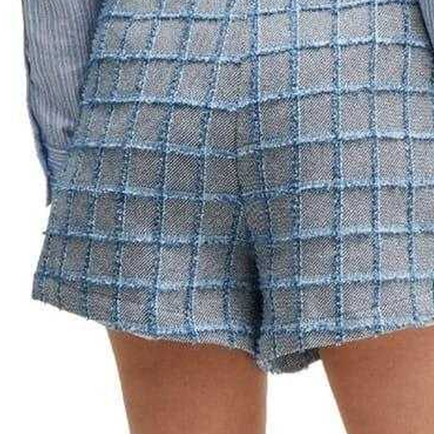 Grey-Blue - Side - Boss Womens-Ladies Teofila Plaid Paperbag Shorts