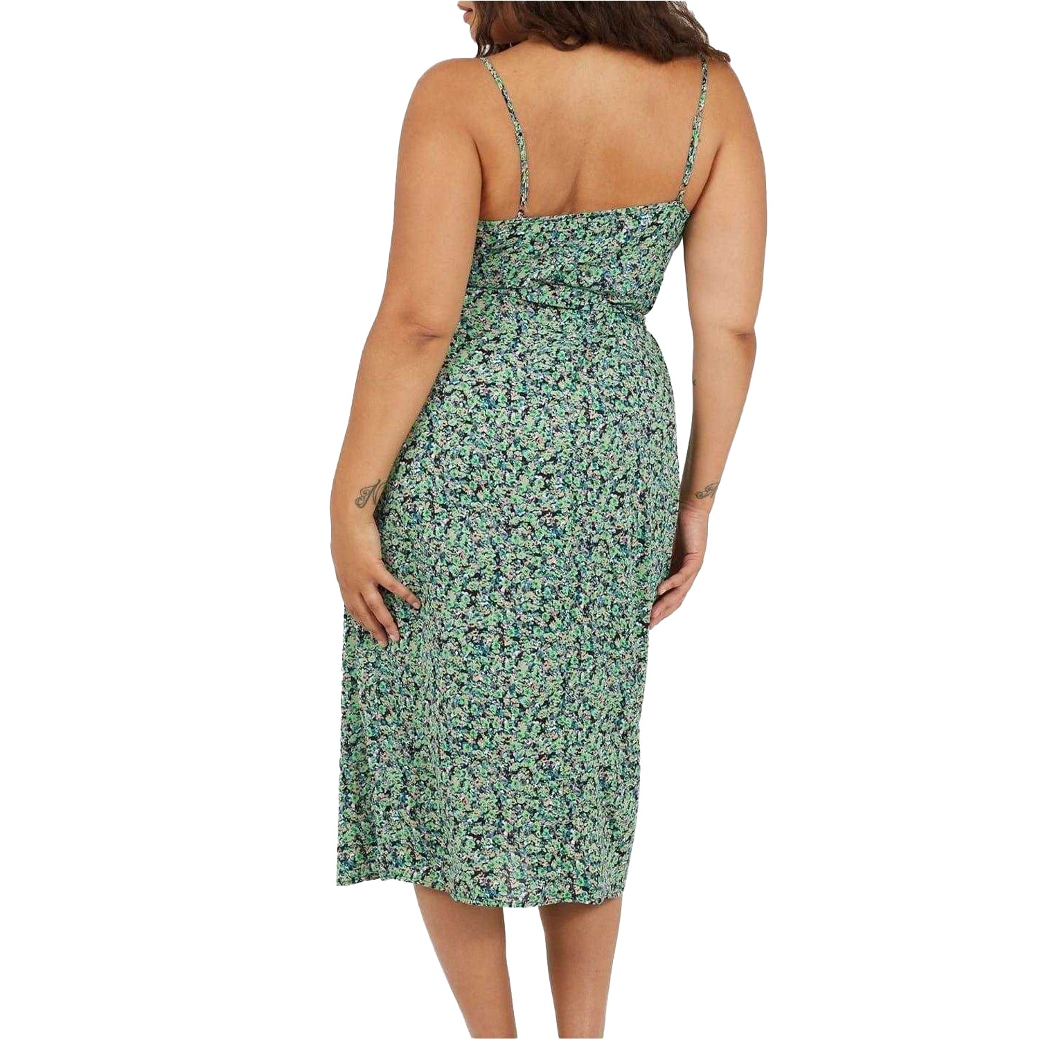 Green - Back - Brave Soul Womens-Ladies V Neck Curved Sleeveless Midi Dress
