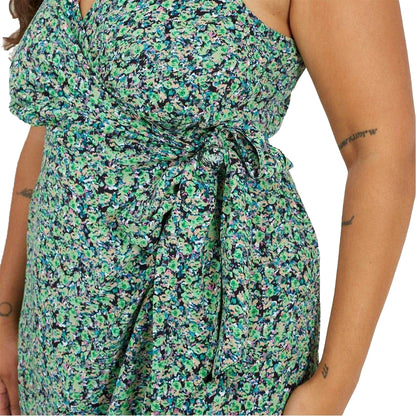 Green - Side - Brave Soul Womens-Ladies V Neck Curved Sleeveless Midi Dress