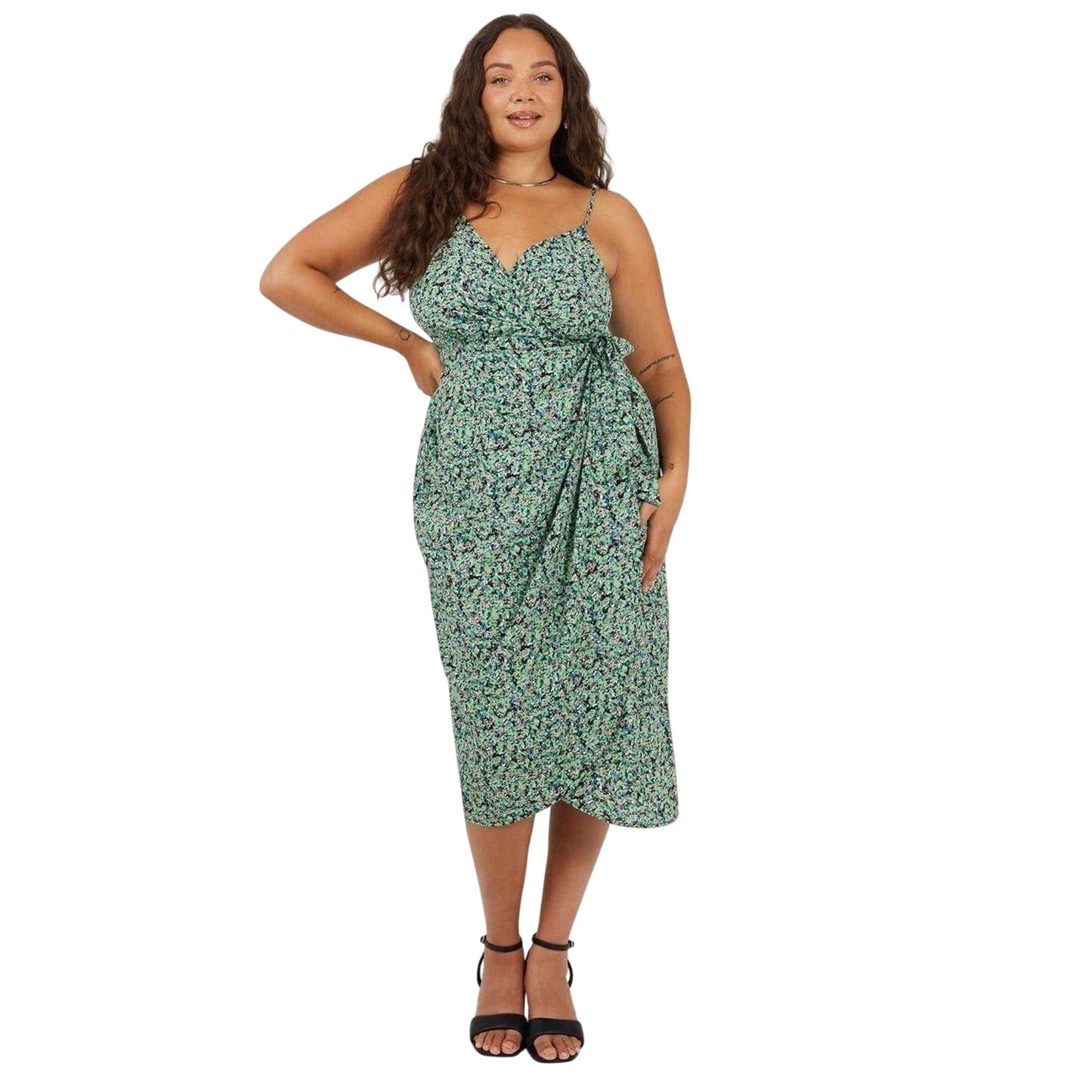 Green - Lifestyle - Brave Soul Womens-Ladies V Neck Curved Sleeveless Midi Dress