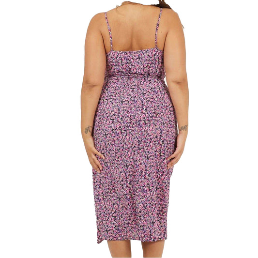 Pink - Front - Brave Soul Womens-Ladies V Neck Curved Sleeveless Midi Dress