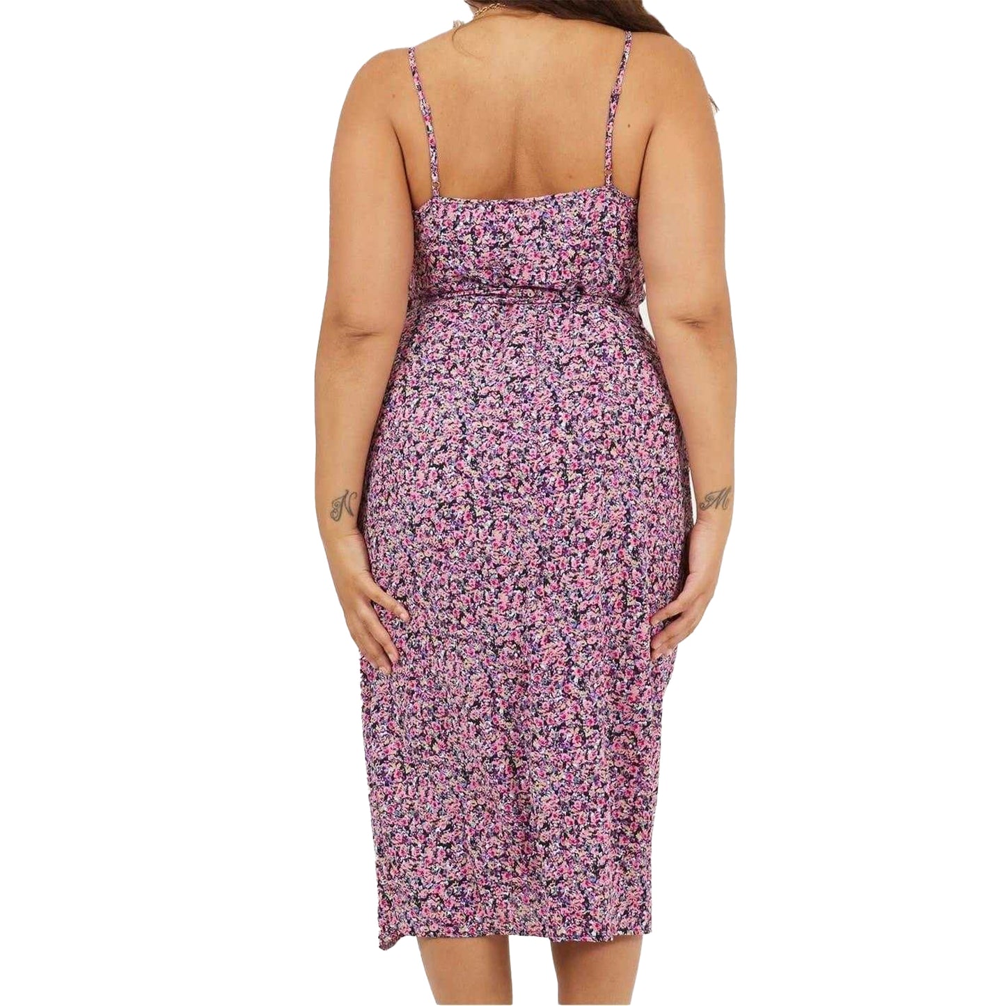 Pink - Back - Brave Soul Womens-Ladies V Neck Curved Sleeveless Midi Dress