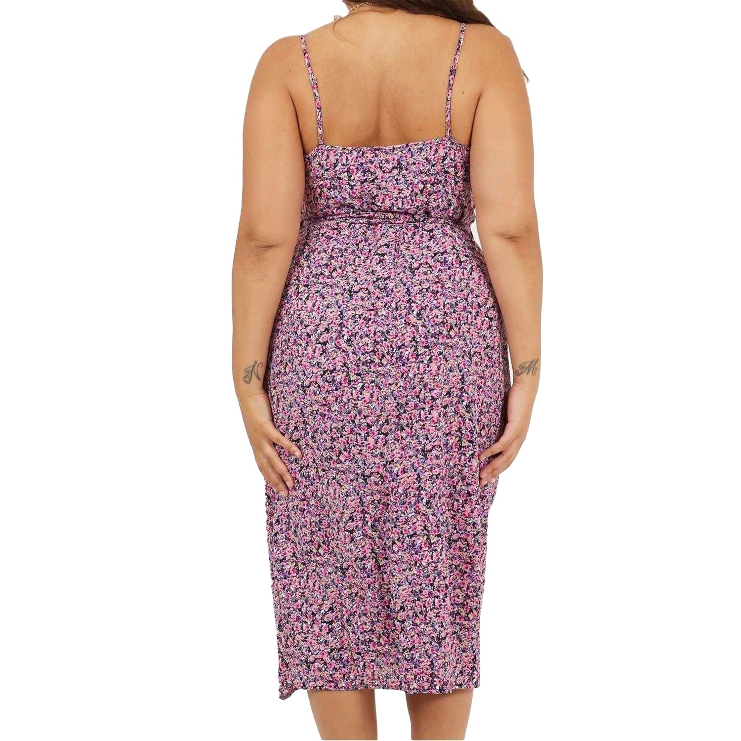 Pink - Back - Brave Soul Womens-Ladies V Neck Curved Sleeveless Midi Dress