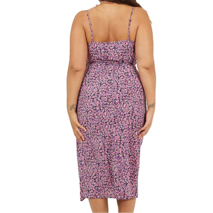 Pink - Back - Brave Soul Womens-Ladies V Neck Curved Sleeveless Midi Dress