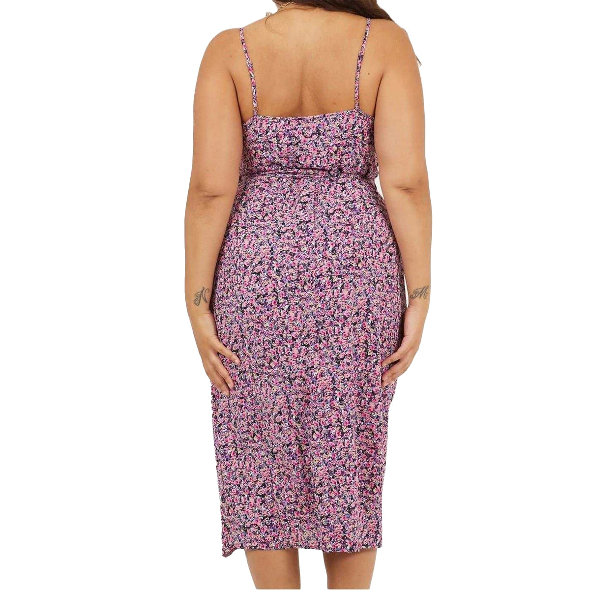 Pink - Back - Brave Soul Womens-Ladies V Neck Curved Sleeveless Midi Dress