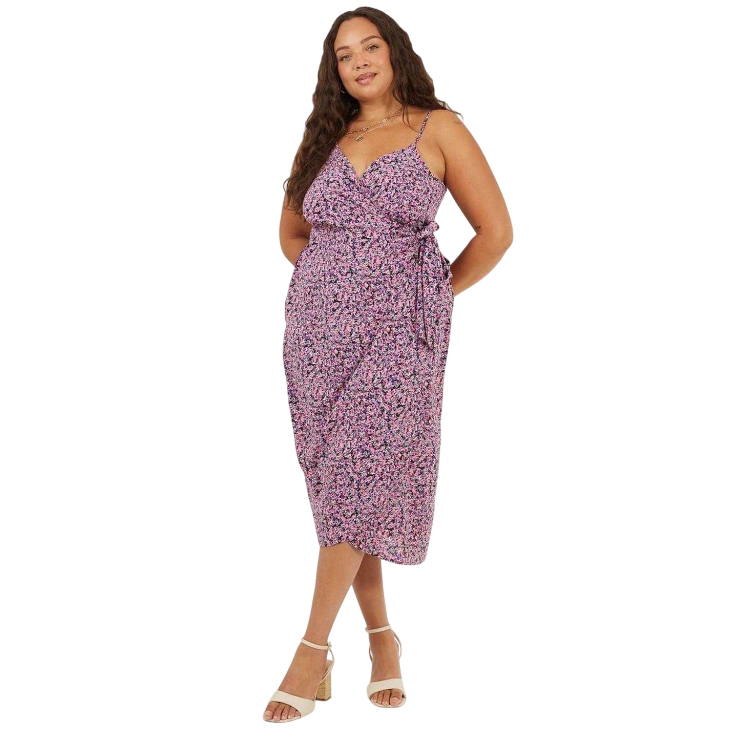 Pink - Lifestyle - Brave Soul Womens-Ladies V Neck Curved Sleeveless Midi Dress