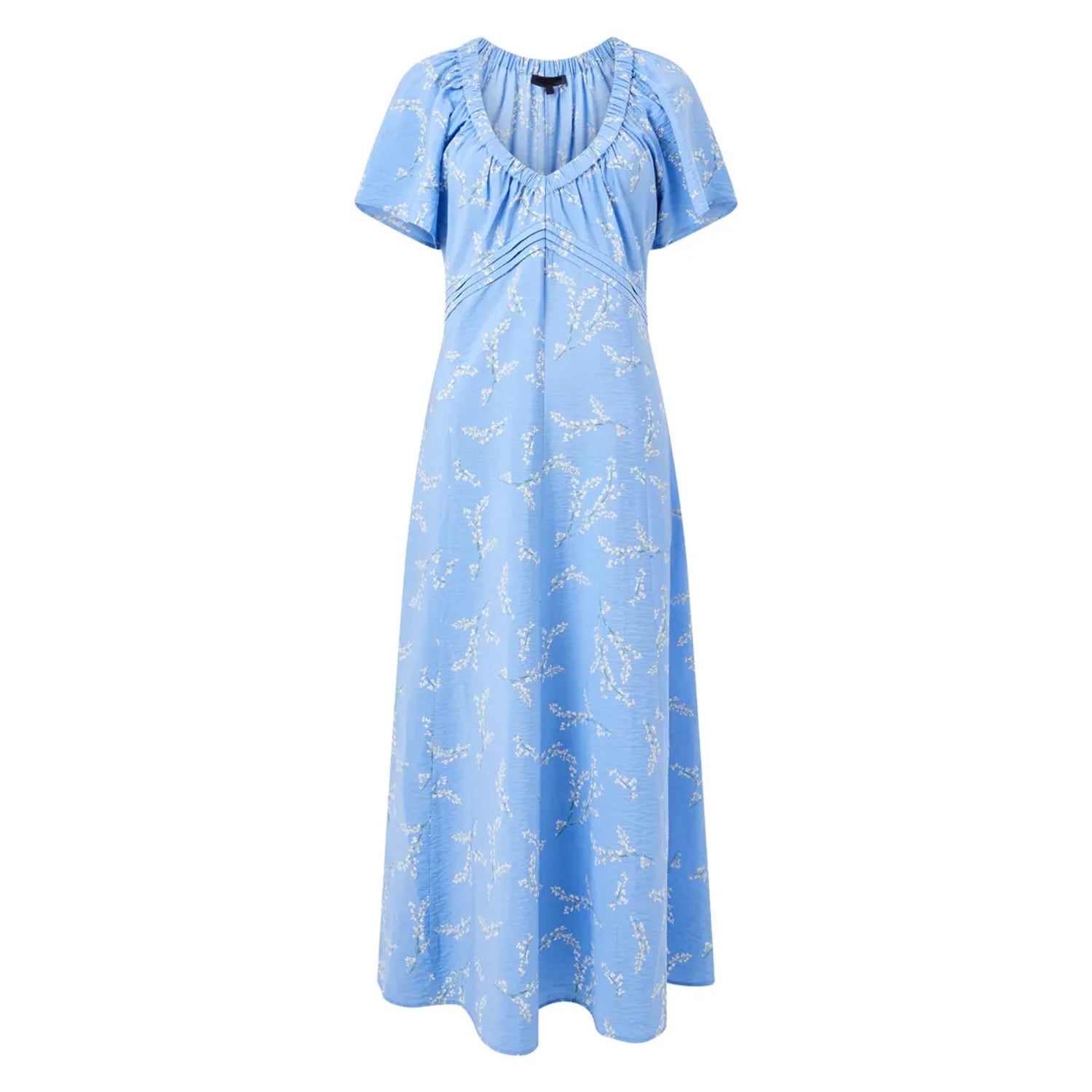 Cornflower Blue - Front - French Connection Womens-Ladies Daniella Scoop Neck Puff Sleeve Midi Dress