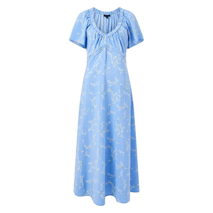 Cornflower Blue - Front - French Connection Womens-Ladies Daniella Scoop Neck Puff Sleeve Midi Dress