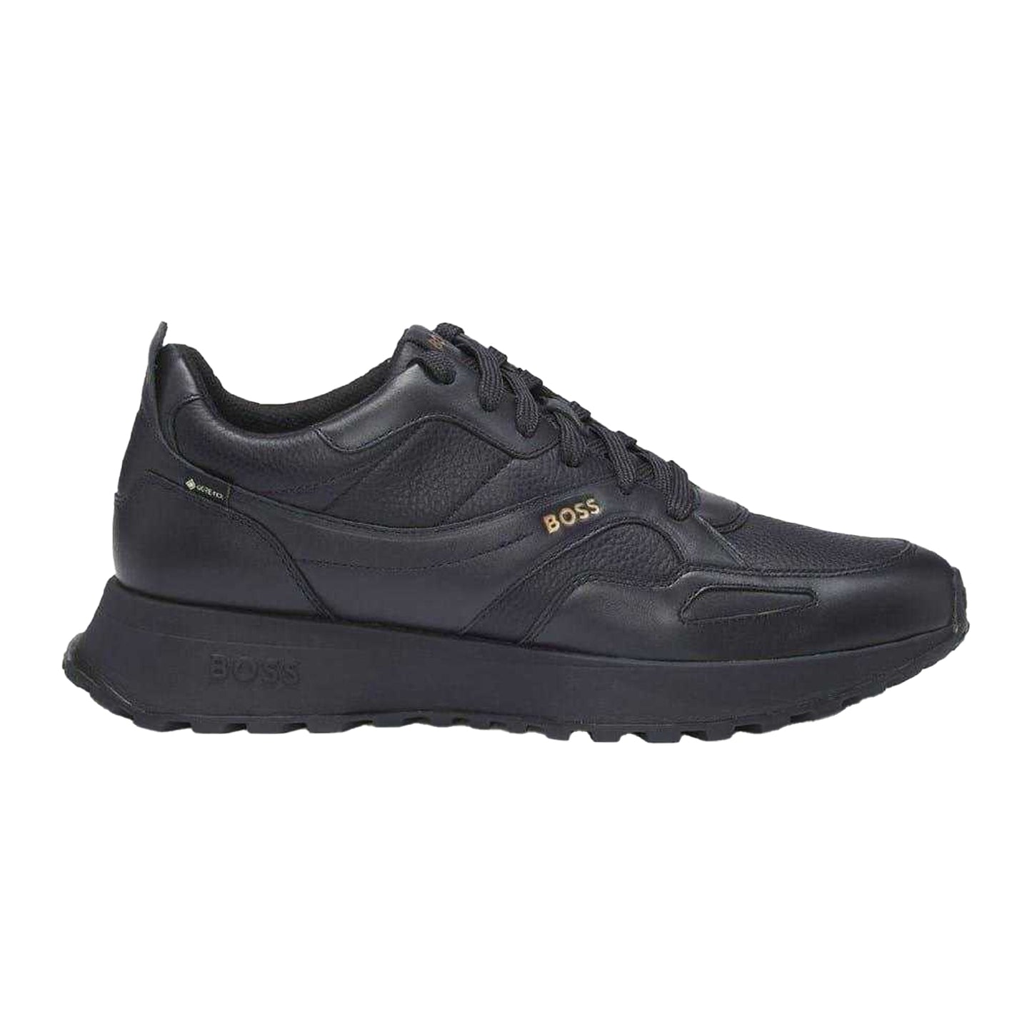Dark Blue - Front - Boss Mens Jonah Runn Leather Lace Up Trainers