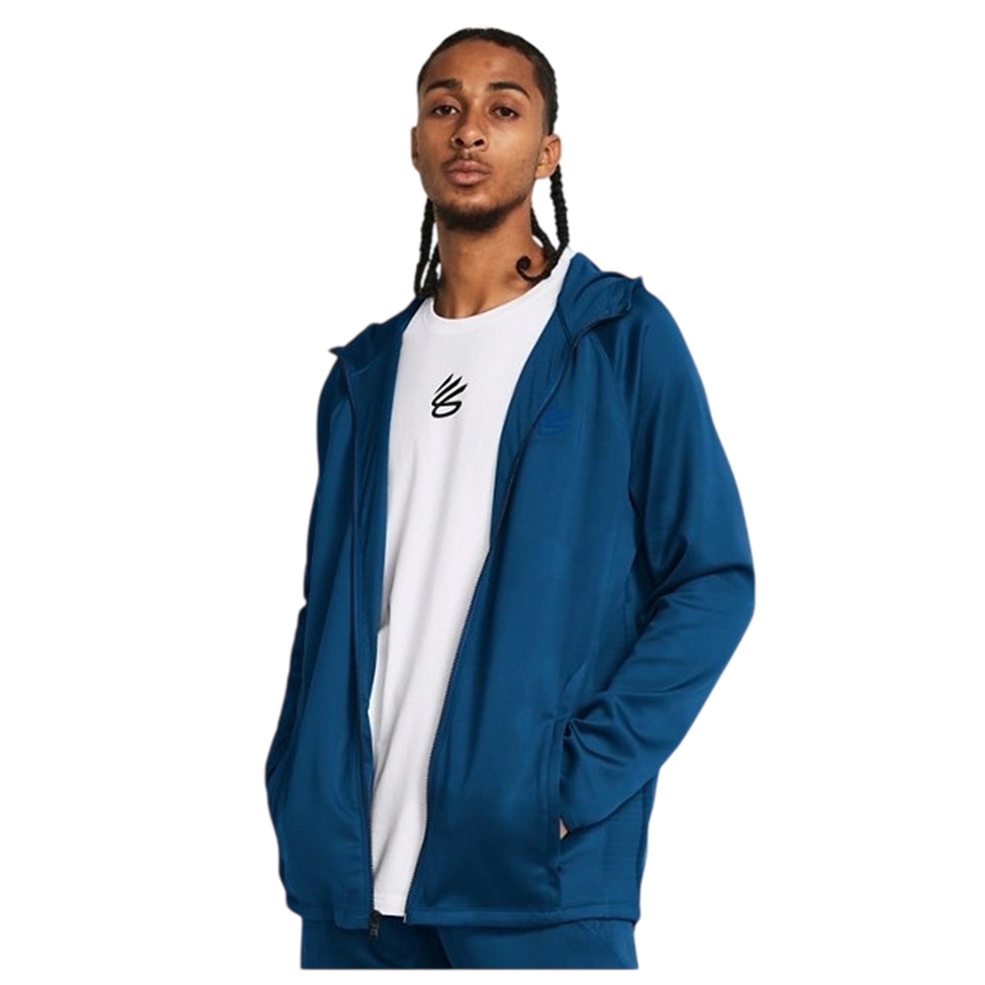Blue - Side - Under Armour Mens Curry Small Logo Running Joggers