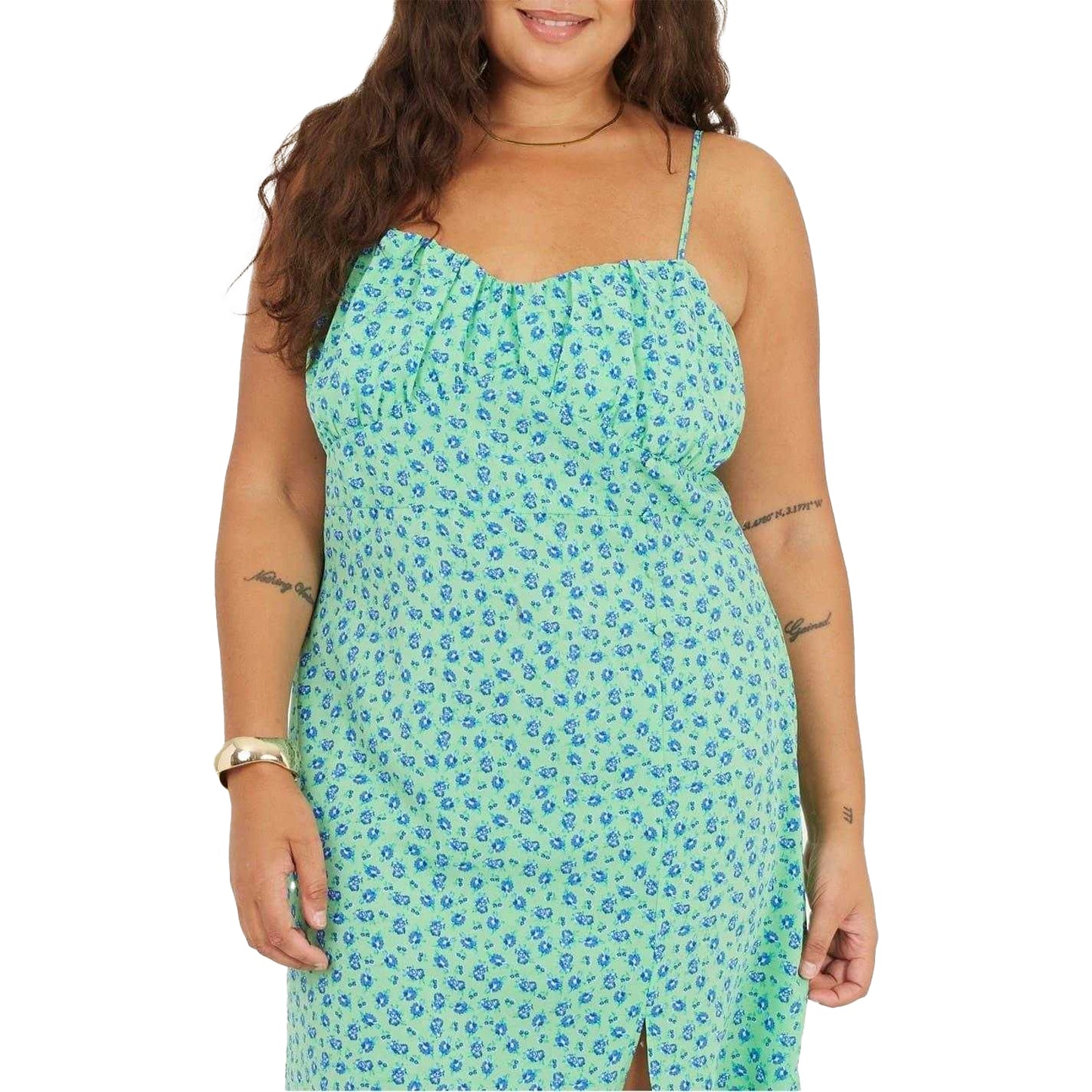 Green-Blue - Side - Brave Soul Womens-Ladies Curved Spaghetti Strap Midi Dress