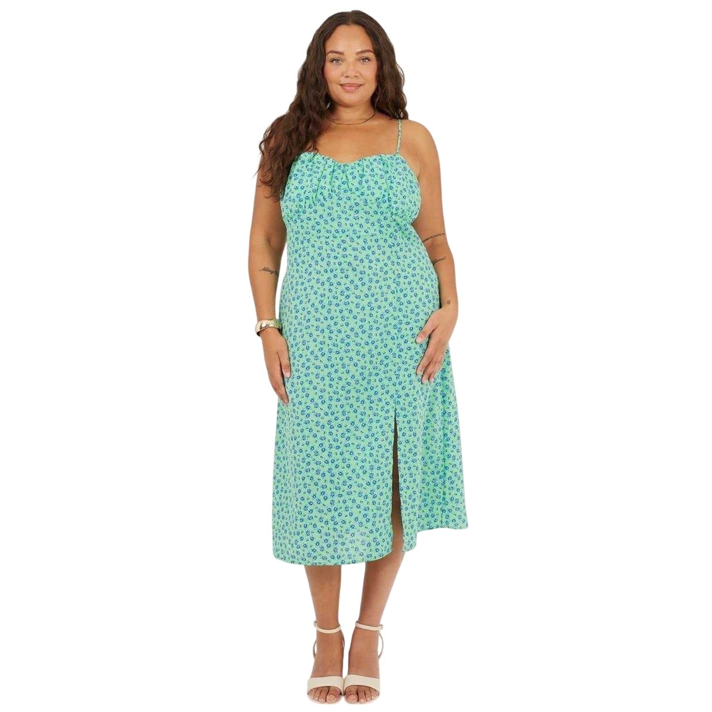 Green-Blue - Lifestyle - Brave Soul Womens-Ladies Curved Spaghetti Strap Midi Dress