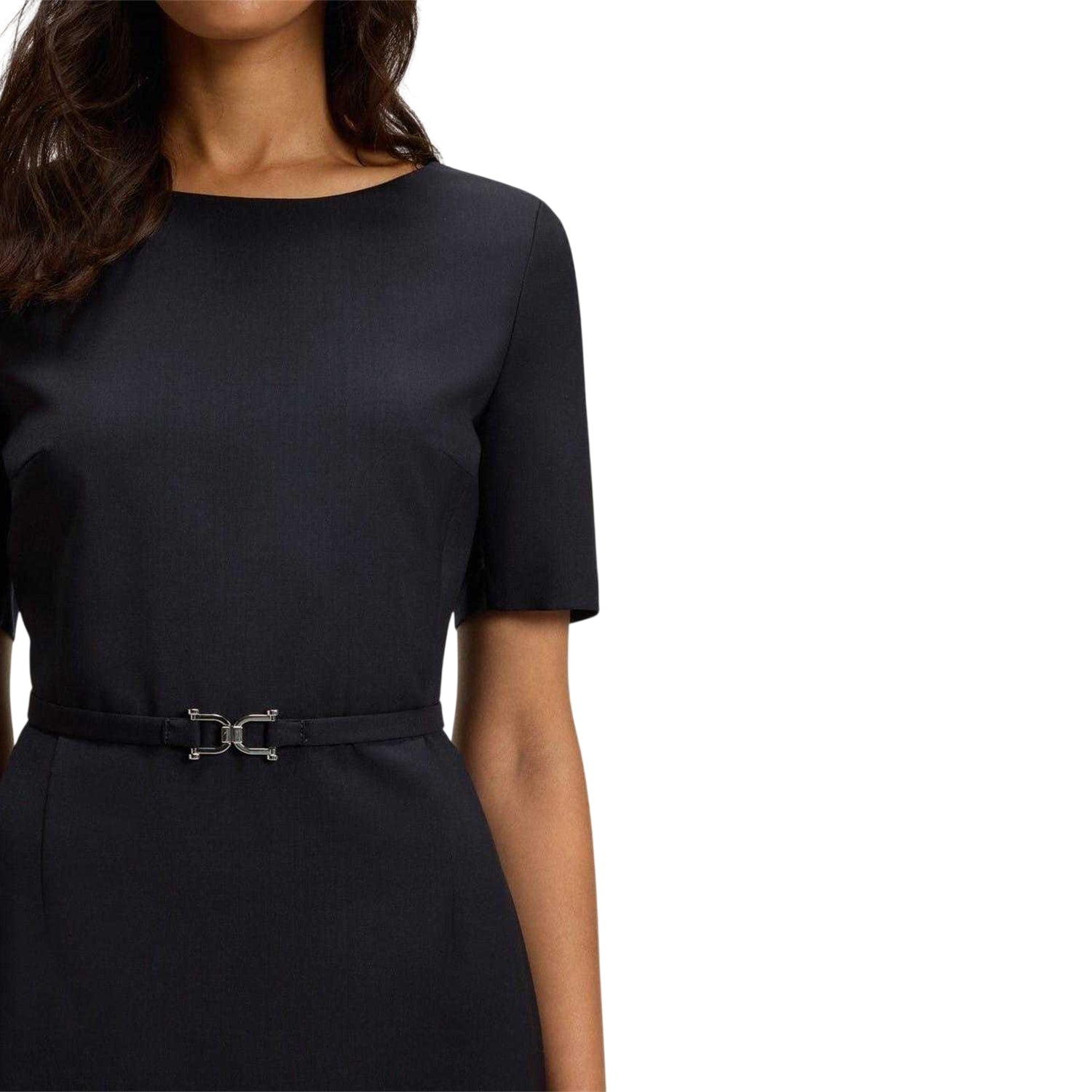 Dark Blue - Side - Boss Womens-Ladies Daleah Boat Neck Short-Sleeved Shift Dress