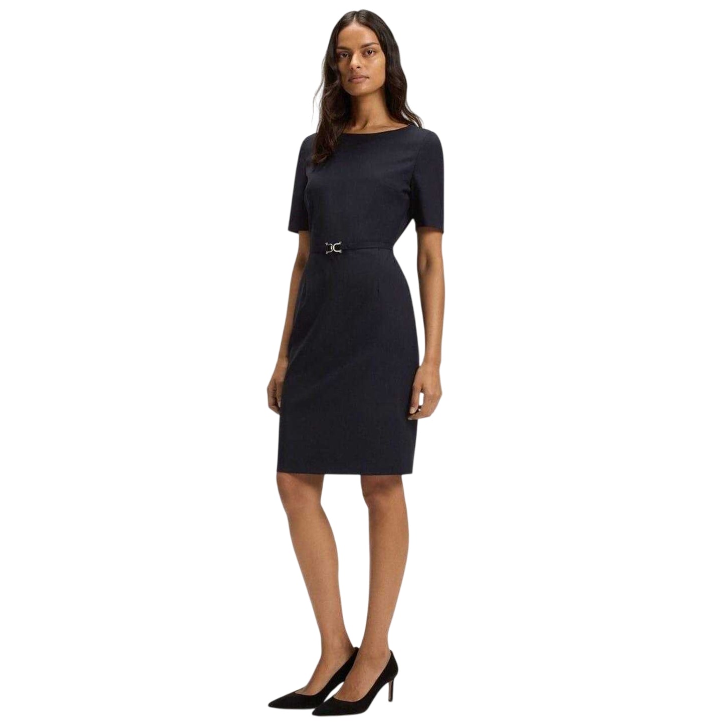Dark Blue - Lifestyle - Boss Womens-Ladies Daleah Boat Neck Short-Sleeved Shift Dress