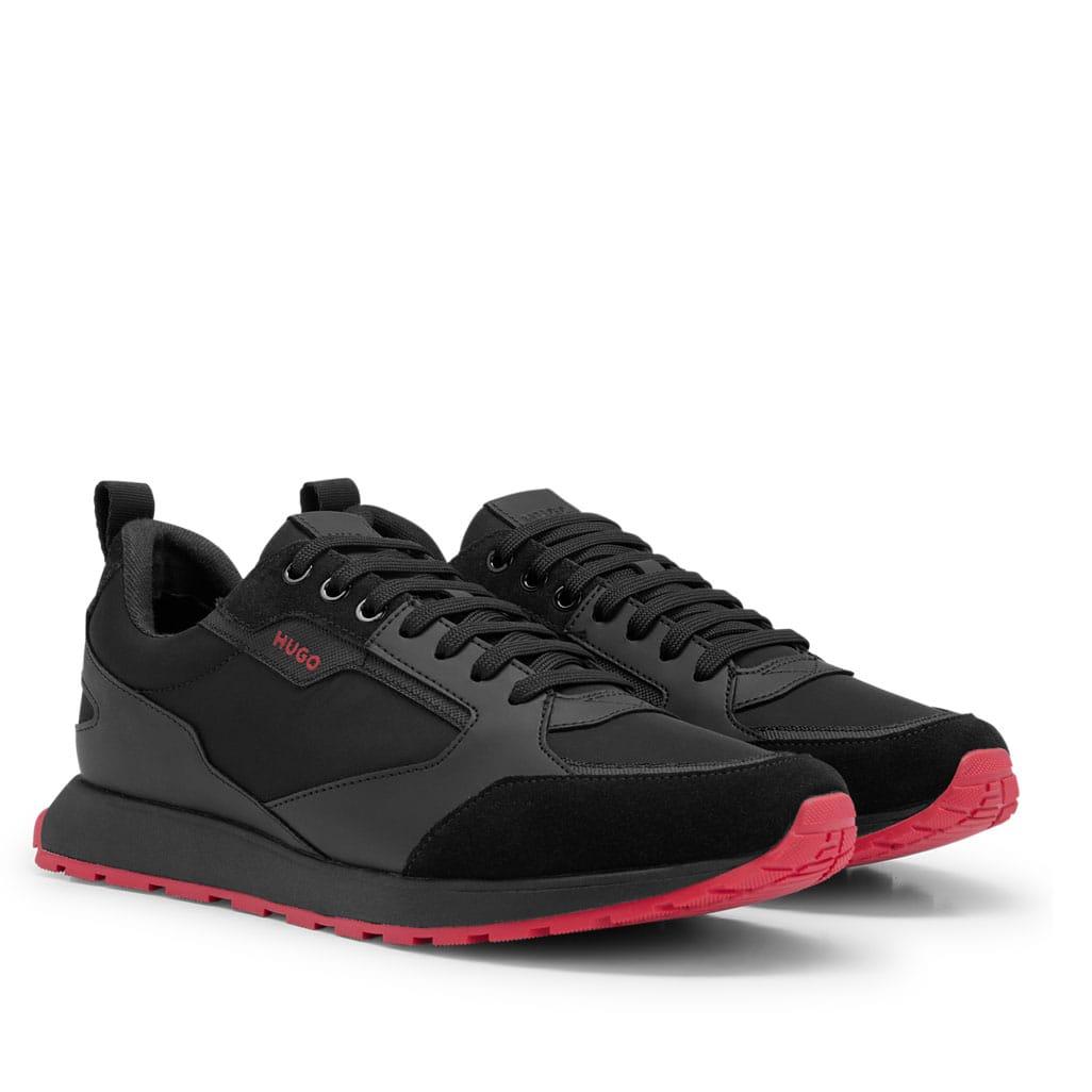 Black-Red - Back - Hugo Mens Icelin Suede Panel Running Trainers