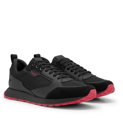 Black-Red - Back - Hugo Mens Icelin Suede Panel Running Trainers