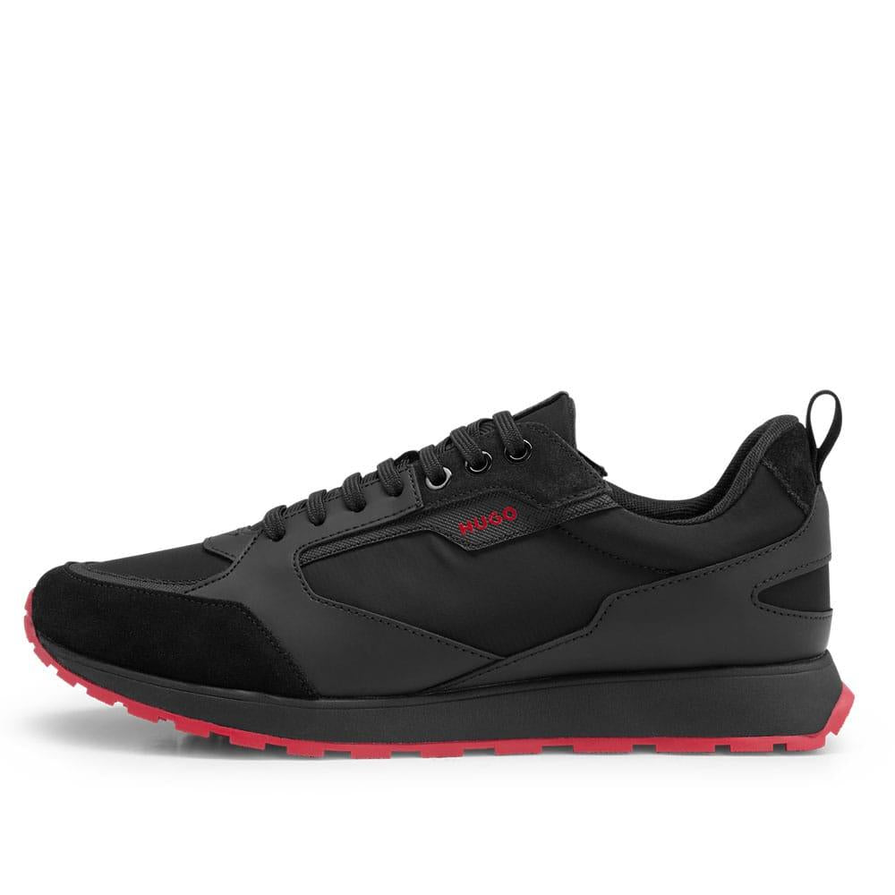 Black-Red - Side - Hugo Mens Icelin Suede Panel Running Trainers