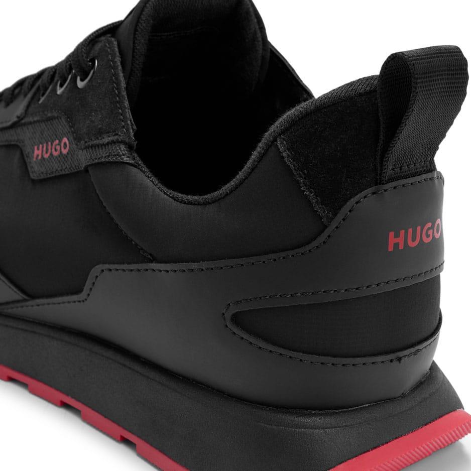 Black-Red - Pack Shot - Hugo Mens Icelin Suede Panel Running Trainers