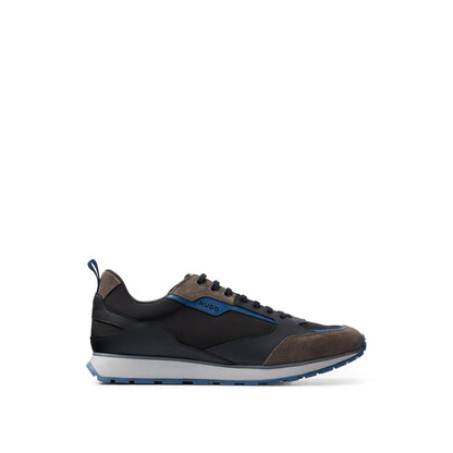 Black-White - Front - Hugo Mens Icelin Suede Panel Running Trainers
