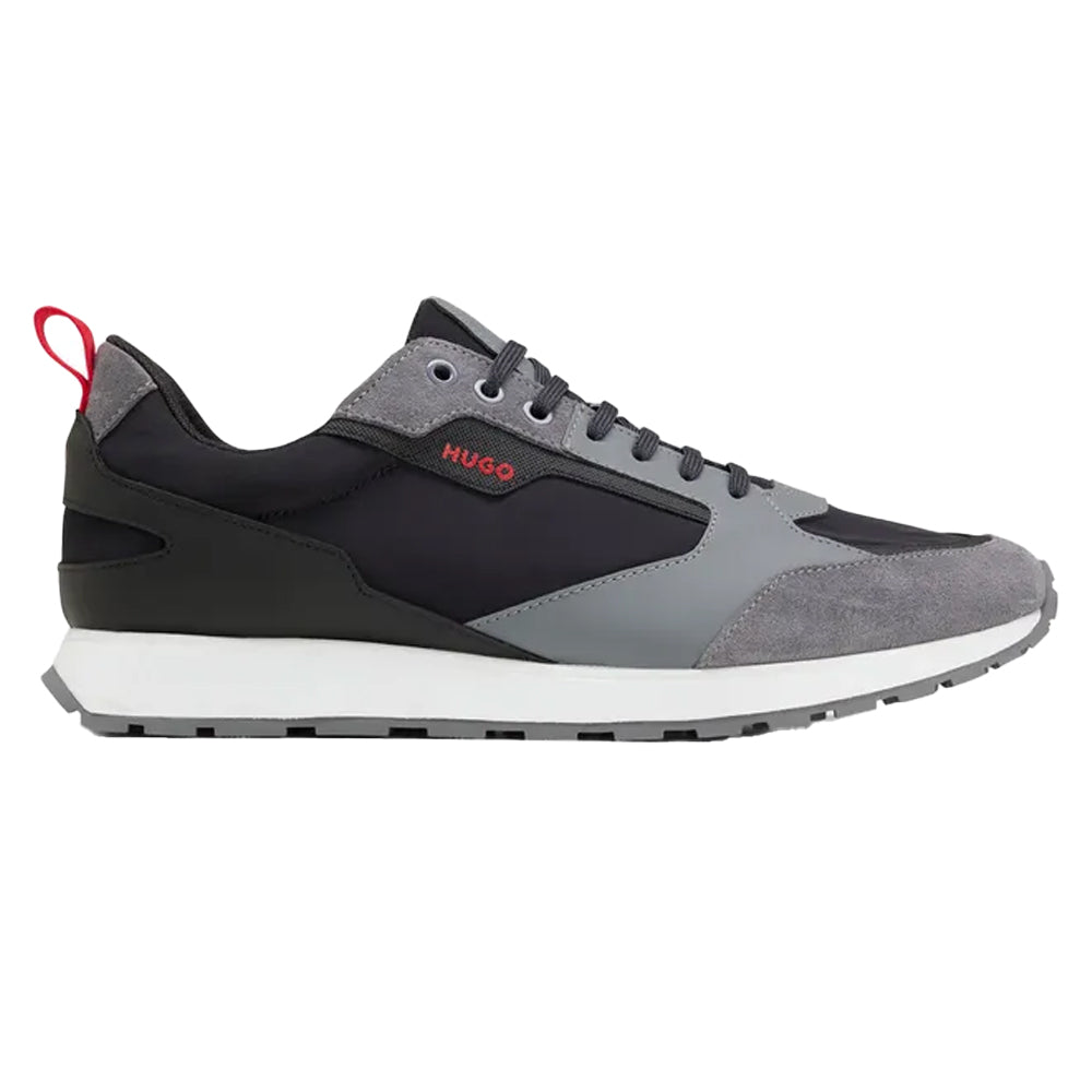 Grey - Back - Hugo Mens Icelin Suede Panel Running Trainers