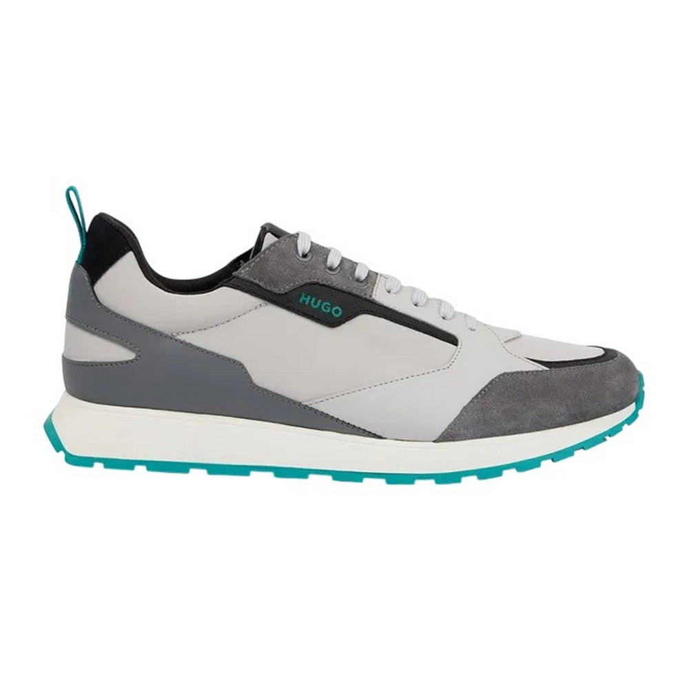 Light Grey - Side - Hugo Mens Icelin Suede Panel Running Trainers