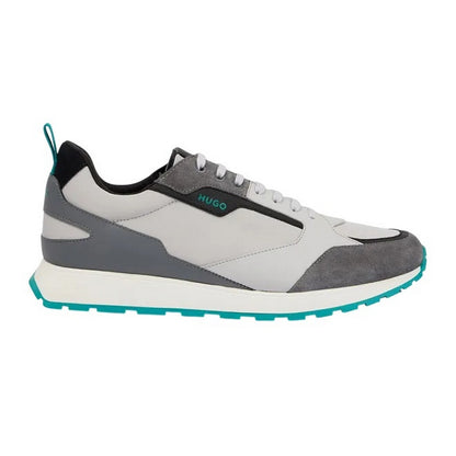 Light Grey - Side - Hugo Mens Icelin Suede Panel Running Trainers