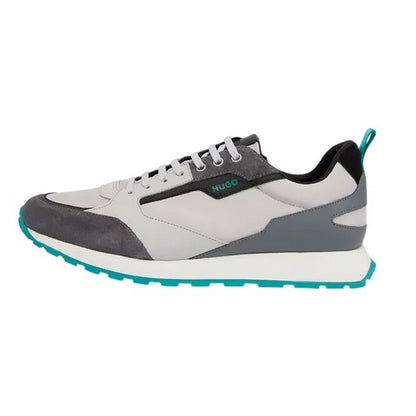 Light Grey - Lifestyle - Hugo Mens Icelin Suede Panel Running Trainers