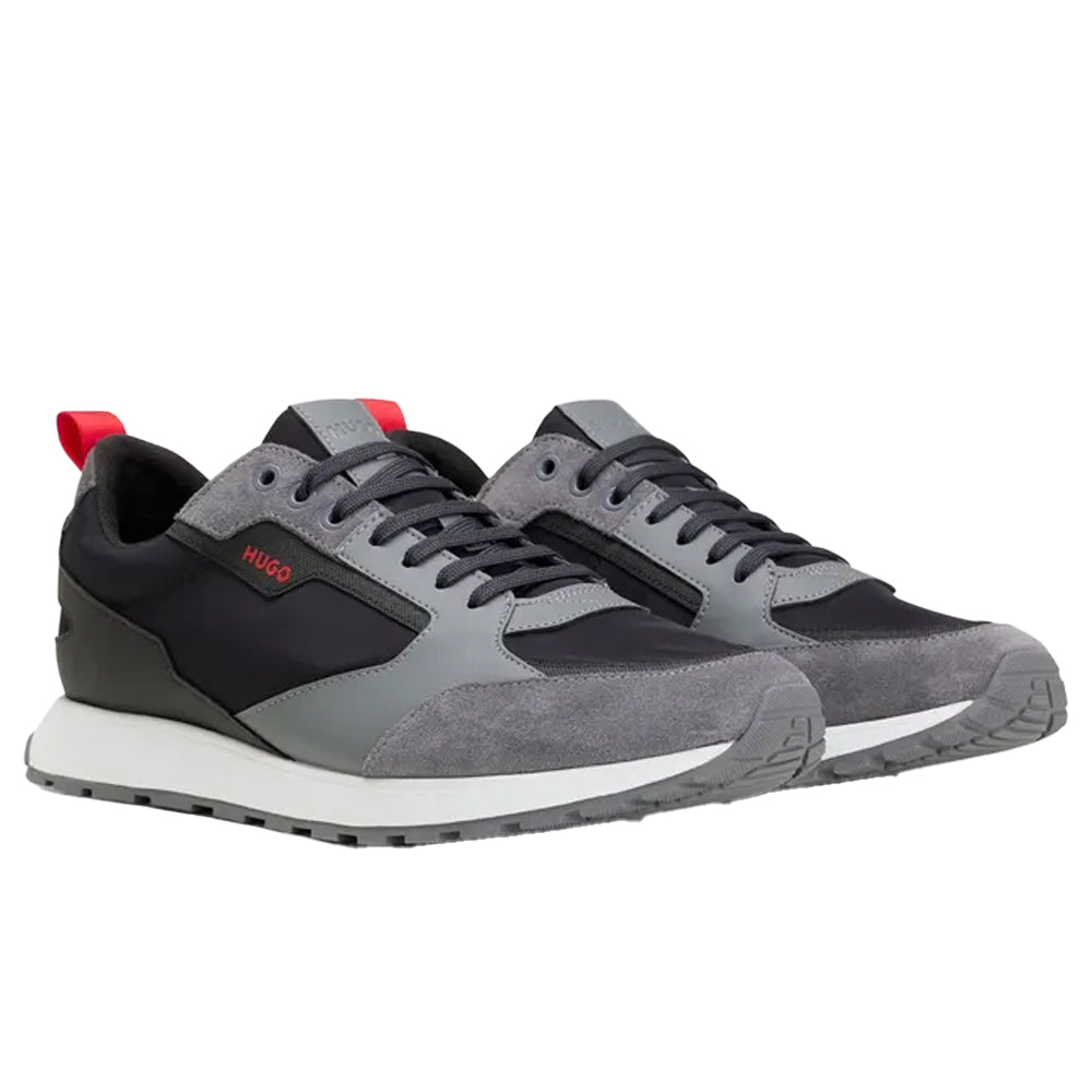 Grey - Front - Hugo Mens Icelin Suede Panel Running Trainers