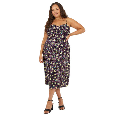 Black-Green-Yellow - Lifestyle - Brave Soul Womens-Ladies Floral Curved Spaghetti Strap Midi Dress