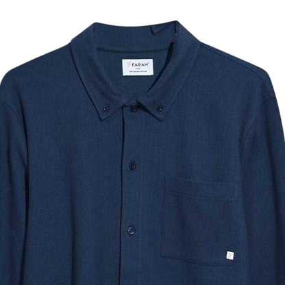 True Navy - Side - Farah Mens Textured Regular Long-Sleeved Shirt