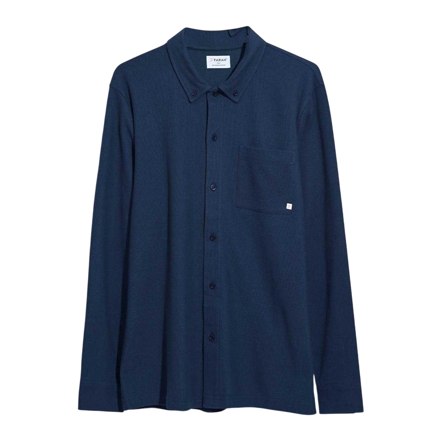 True Navy - Front - Farah Mens Textured Regular Long-Sleeved Shirt