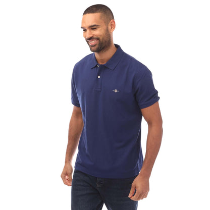 Navy - Front - Gant Mens Shield Logo Pique Polo Shirt