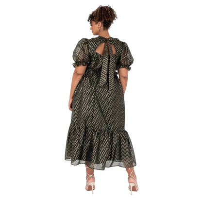 Gold - Back - Lovedrobe Womens-Ladies Chevron Short-Sleeved Midi Dress