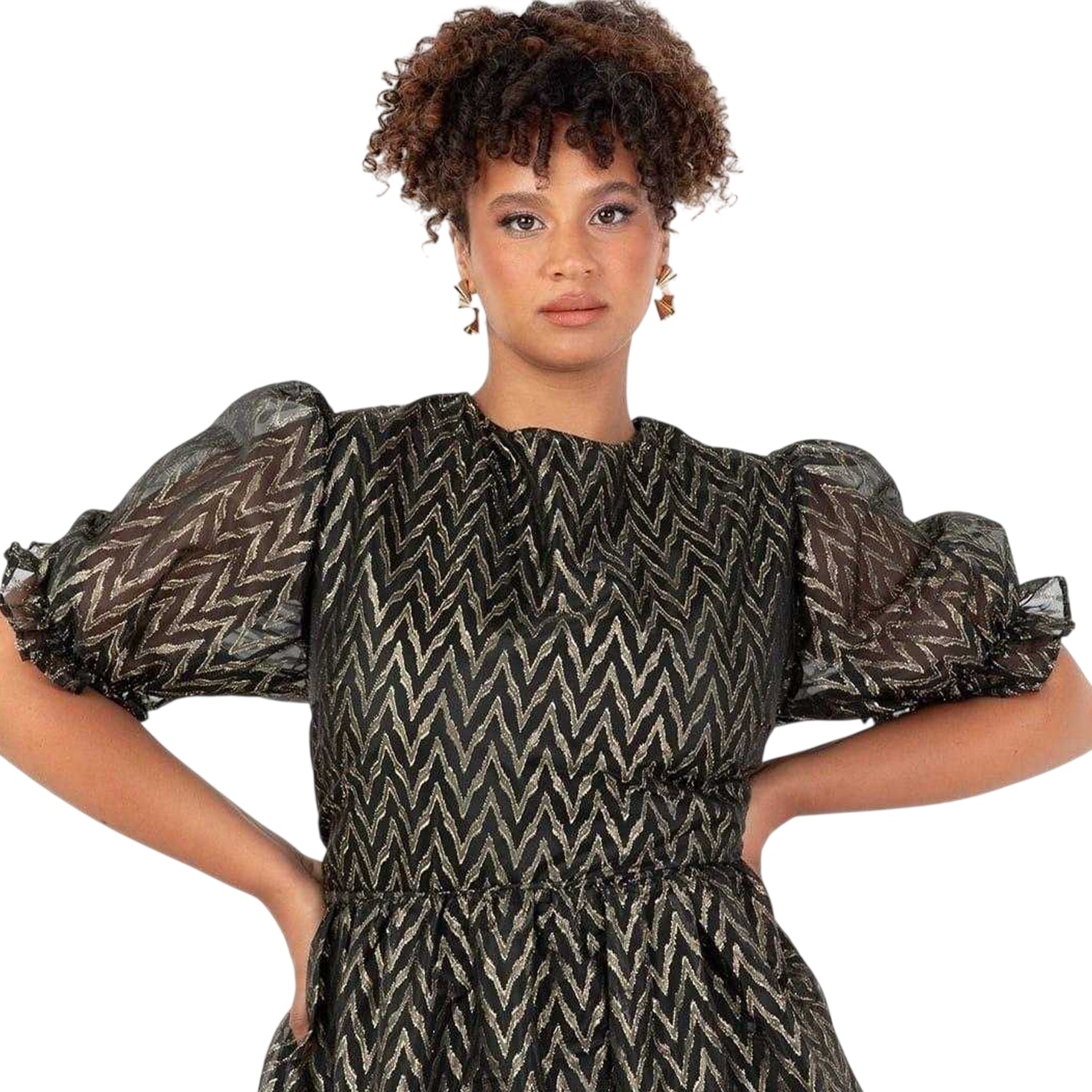 Gold - Side - Lovedrobe Womens-Ladies Chevron Short-Sleeved Midi Dress