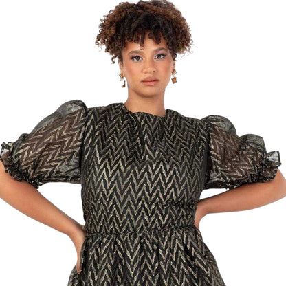 Gold - Side - Lovedrobe Womens-Ladies Chevron Short-Sleeved Midi Dress