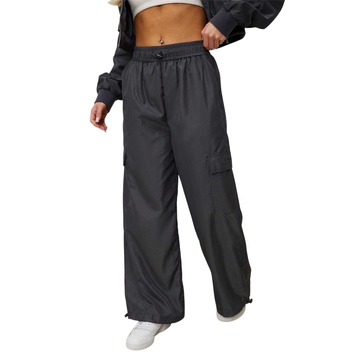 Graphite - Side - Gym King Womens-Ladies Satin Combat Trousers