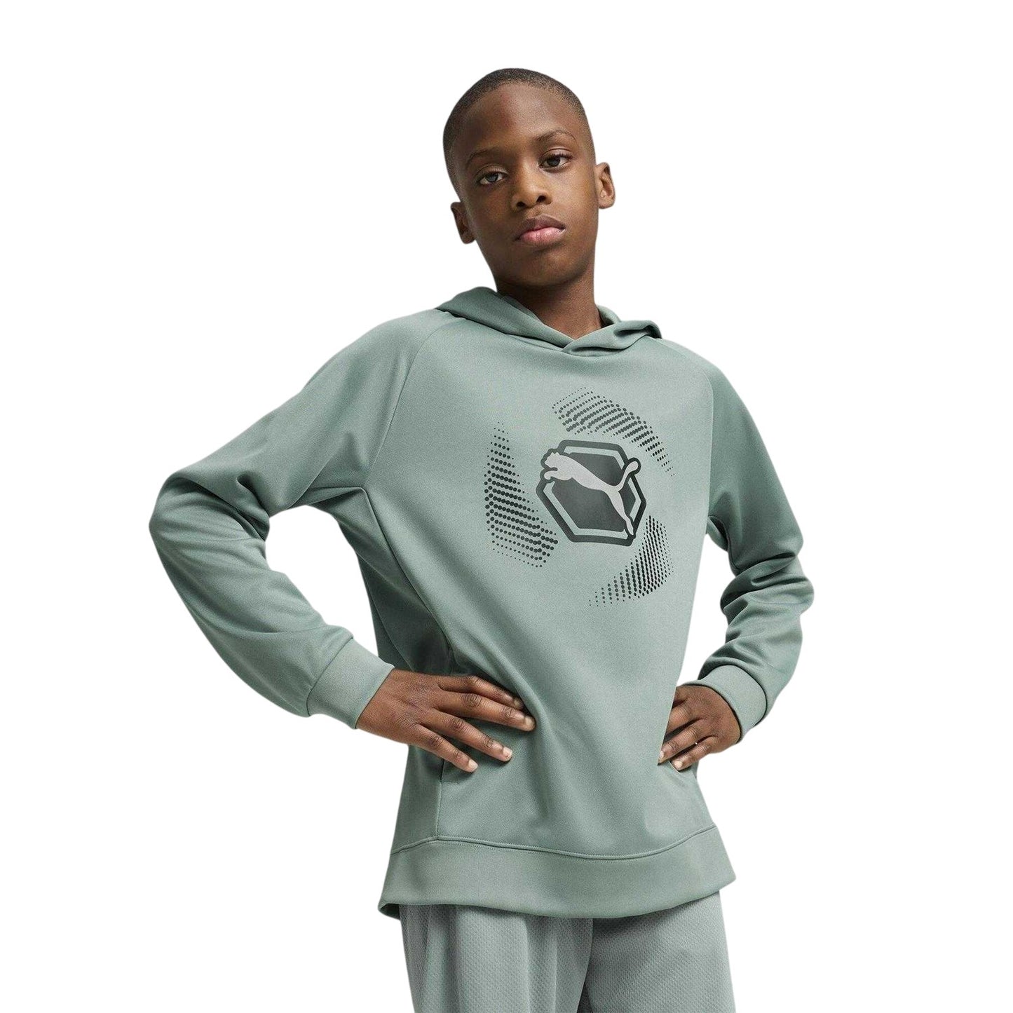 Green - Side - Puma Childrens-Kids Overhead Hoodie