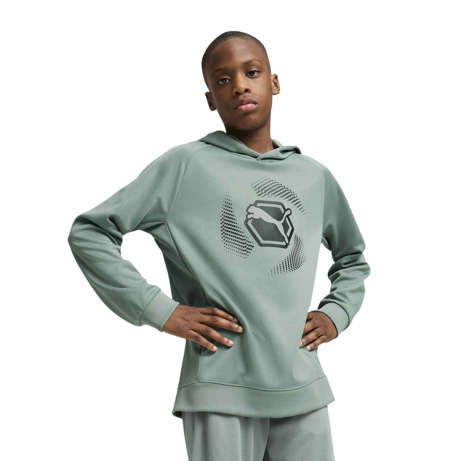 Green - Side - Puma Childrens-Kids Overhead Hoodie