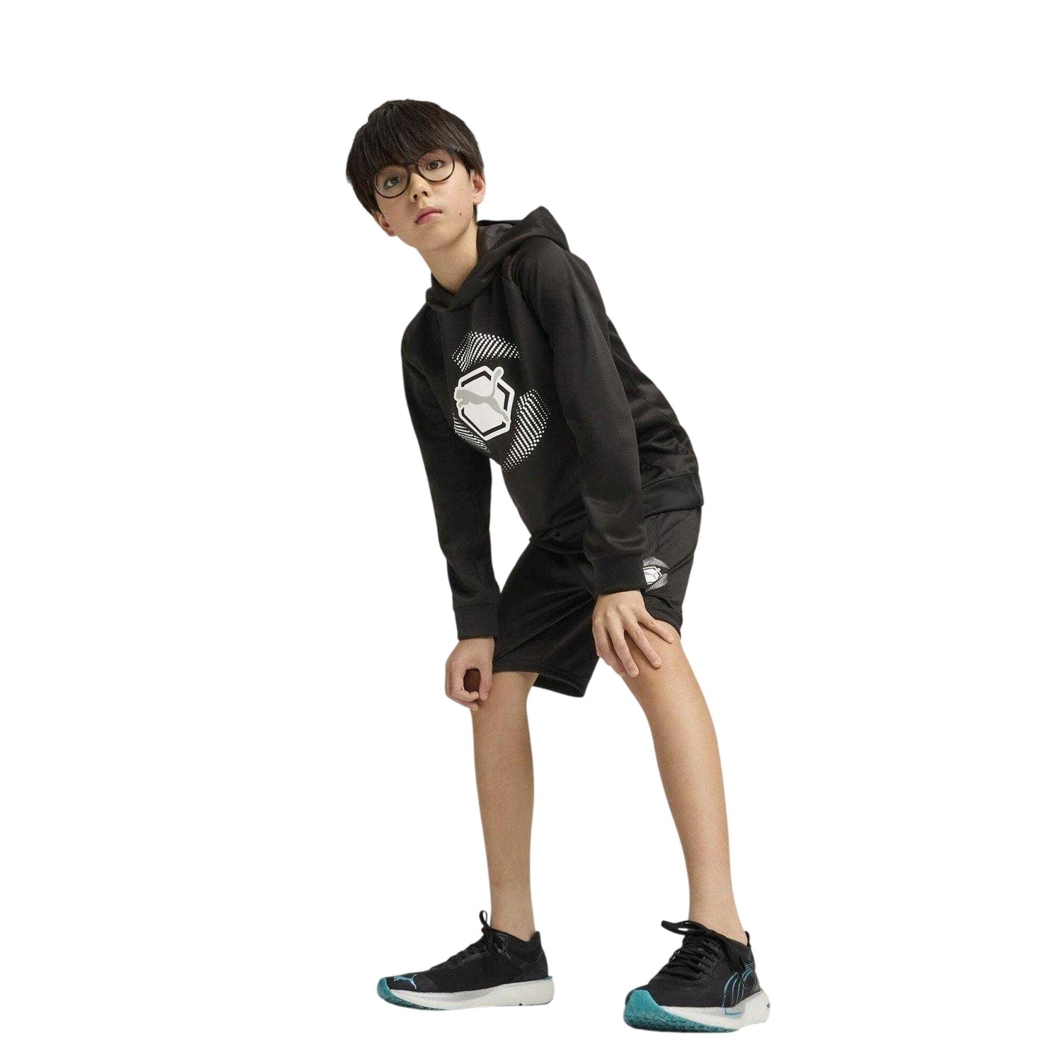 Puma Black - Side - Puma Childrens-Kids Overhead Hoodie