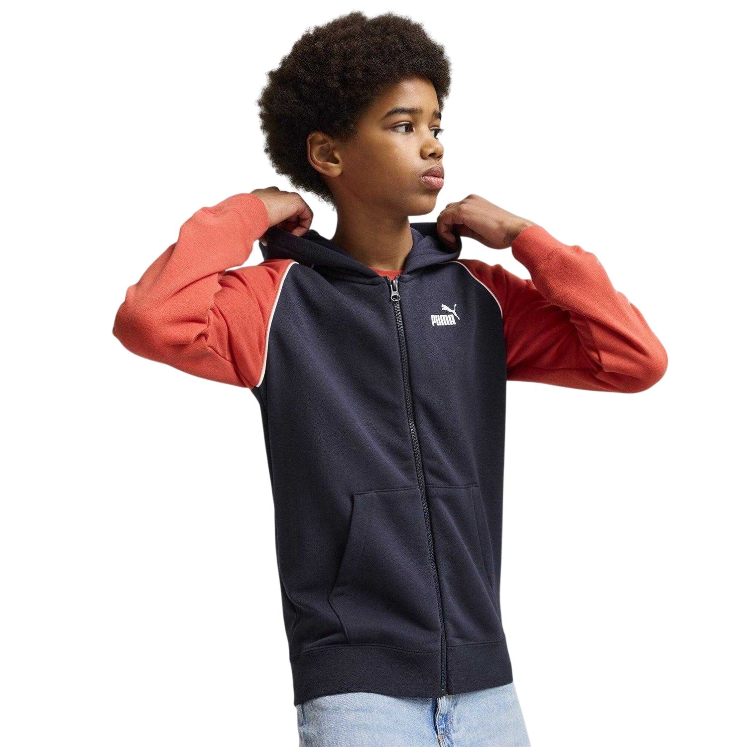 Navy - Lifestyle - Puma Childrens-Kids Colour Block Raglan Full Zip Hoodie