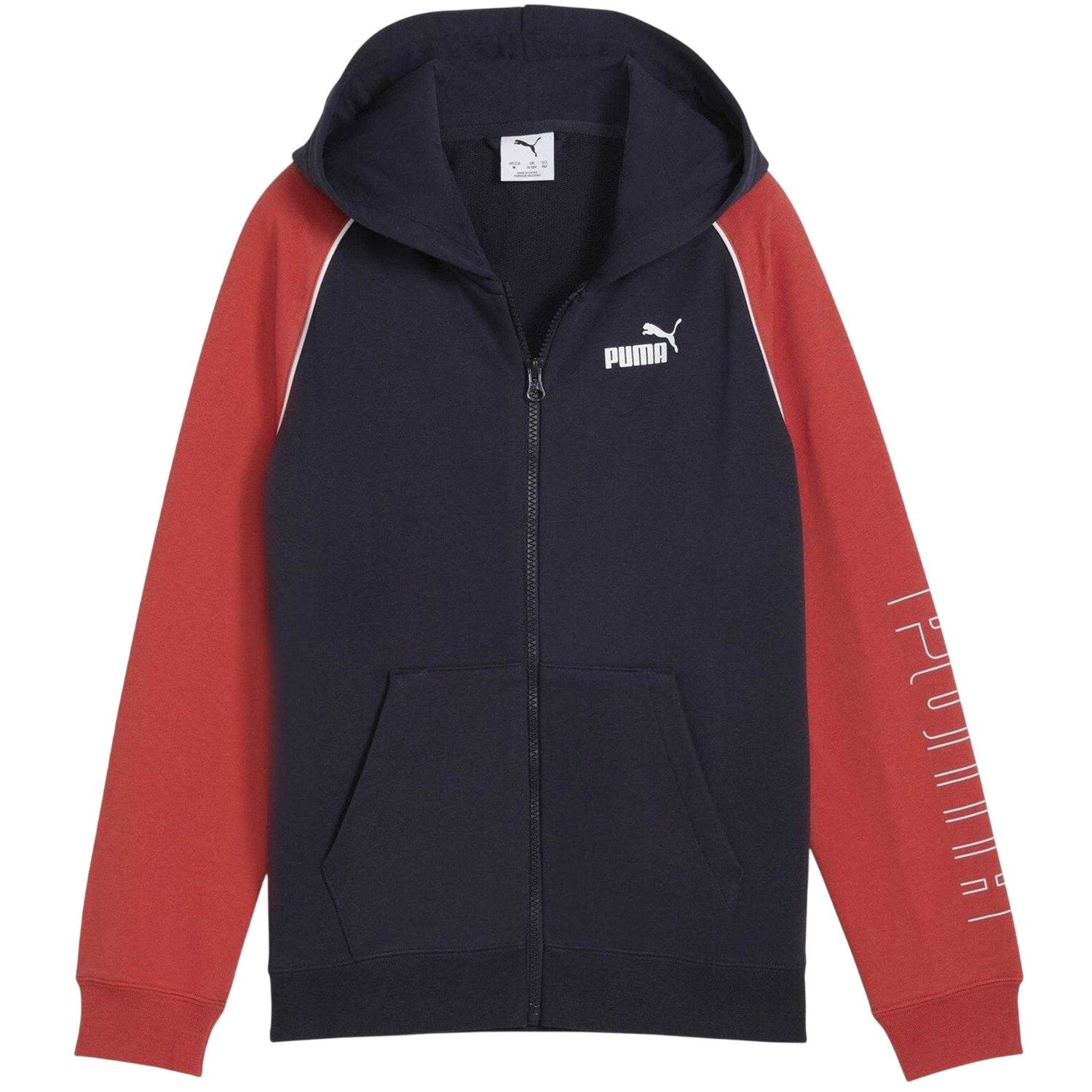 Navy - Front - Puma Childrens-Kids Colour Block Raglan Full Zip Hoodie