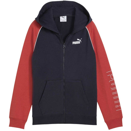 Navy - Front - Puma Childrens-Kids Colour Block Raglan Full Zip Hoodie