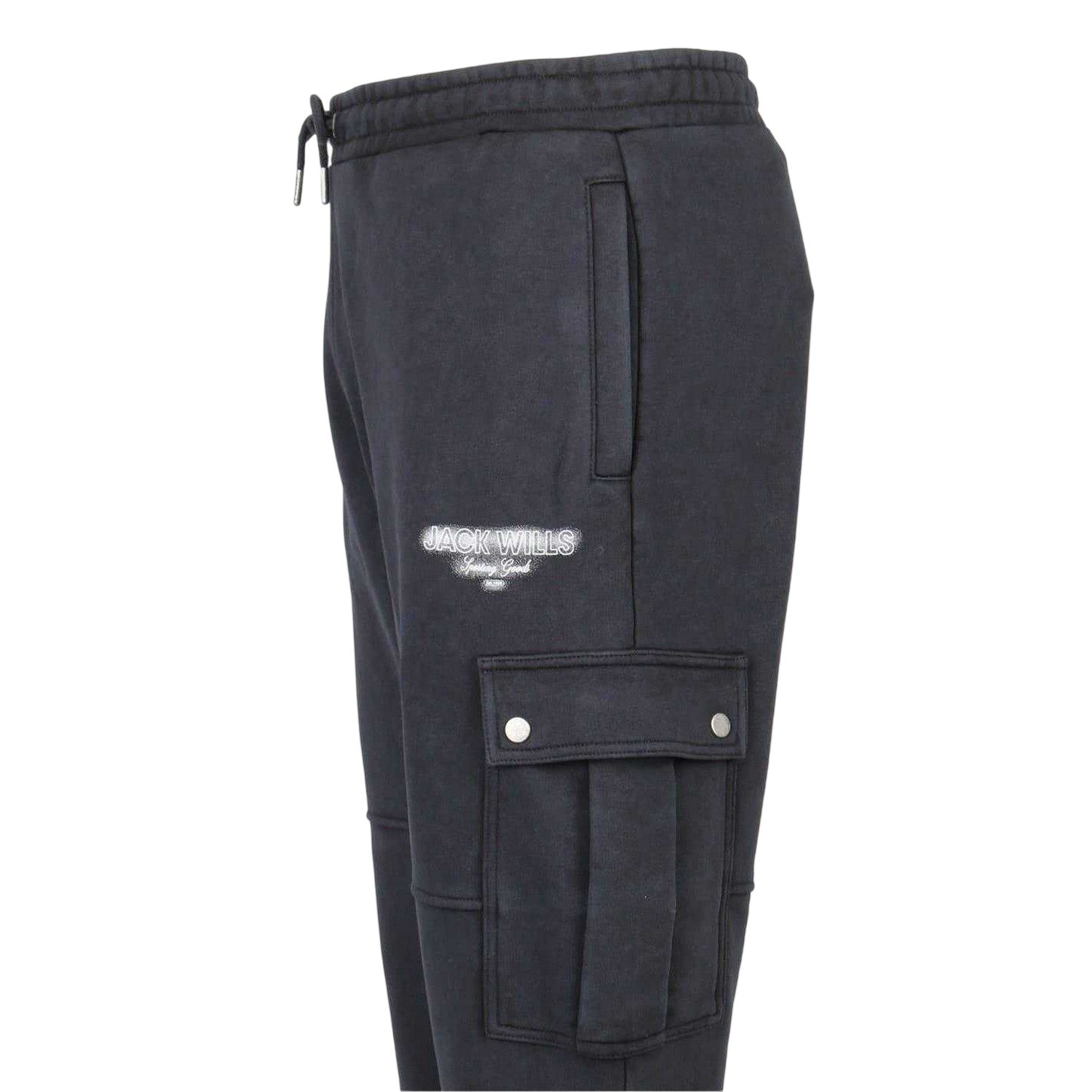Black - Side - Jack Wills Mens Script Combat Trousers