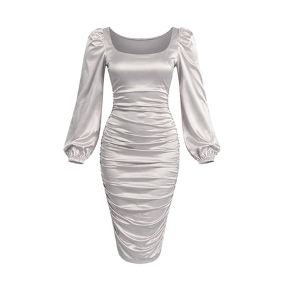 Oyster - Front - AX Paris Womens-Ladies Ruched Square Neck Midi Dress