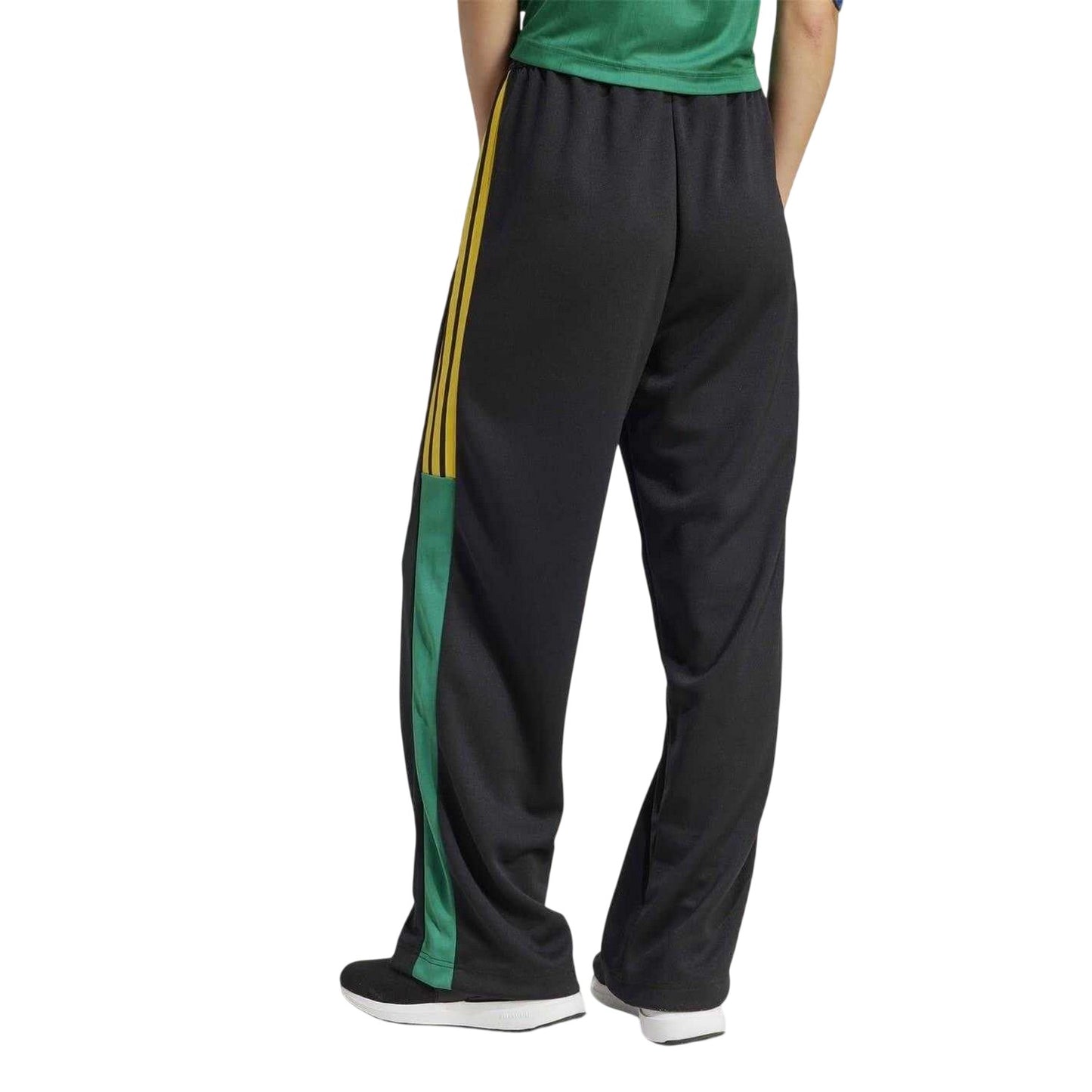 Black-Gold - Back - Adidas Womens-Ladies Tiro Nations 3 Stripes Wide Leg Trousers