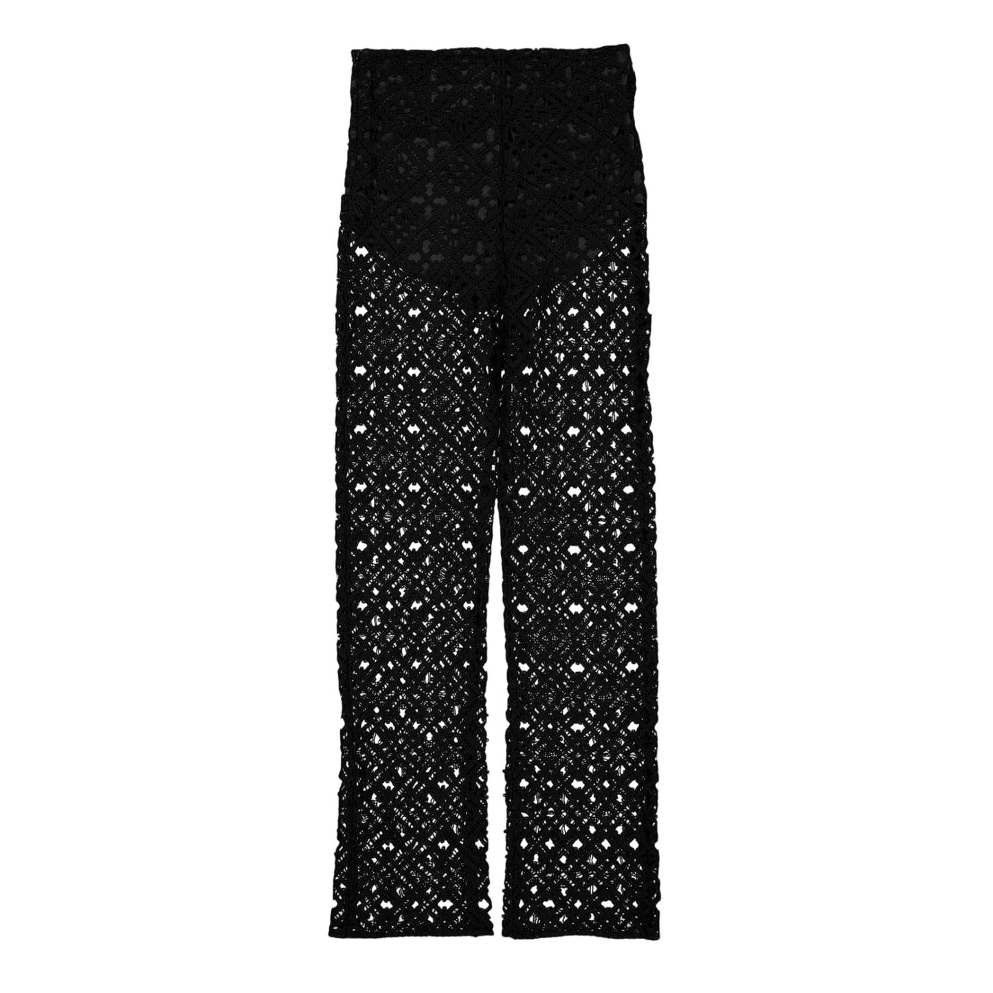 Black - Back - Off White Womens-Ladies Crochet Wide Leg Trousers
