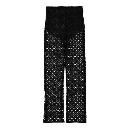 Black - Back - Off White Womens-Ladies Crochet Wide Leg Trousers